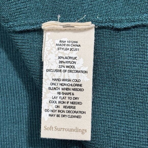 Soft Surroundings Floral Embroidered Duster Long Cardigan Wool Small Pockets - Picture 8 of 9